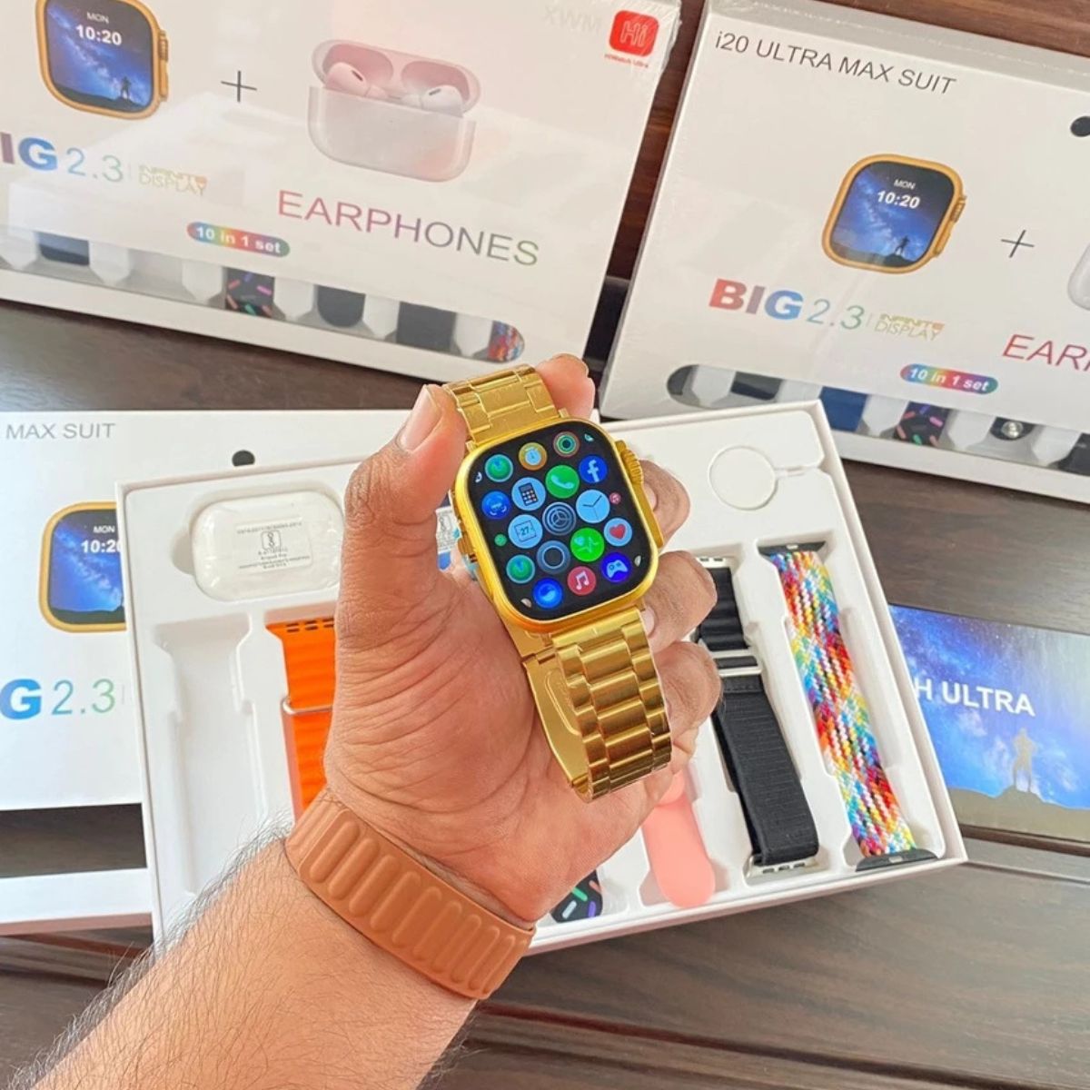 Original i20 Ultra 2 Max Smartwatch Combo with AirPods Pro, 7 Straps & Silicone Case – Best Price in Pakistan & UAE